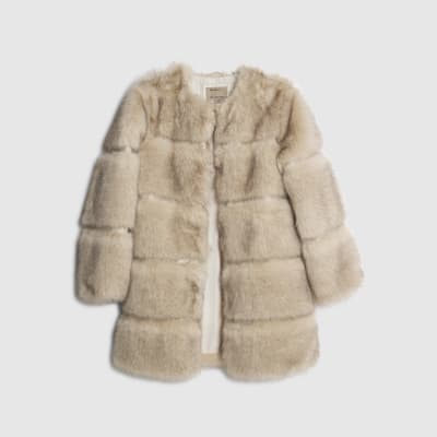 Cream Panelled Faux Fur Coat