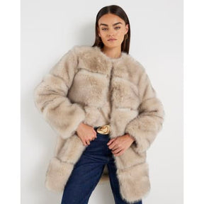 Cream Panelled Faux Fur Coat