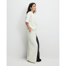 Cream Petite Jacquard Wide Trouser