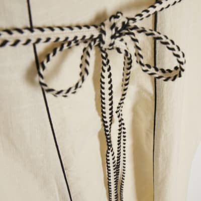 Cream Piped Belted Midi Dress
