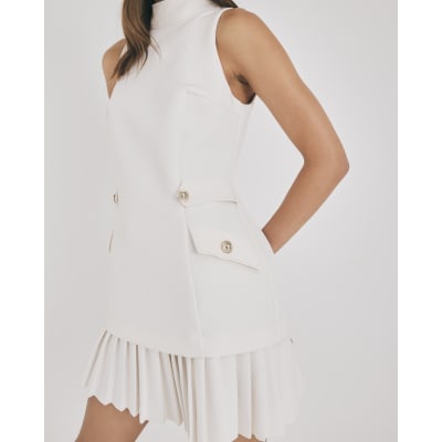 Cream Pleated Hybrid Mini Dress