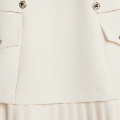 Cream Pleated Hybrid Mini Dress