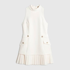 Cream Pleated Hybrid Mini Dress