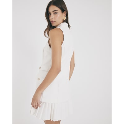 Cream Pleated Hybrid Mini Dress
