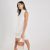 Cream Pleated Hybrid Mini Dress