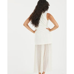 Cream Plisse Sleeveless Waistcoat Maxi Dress