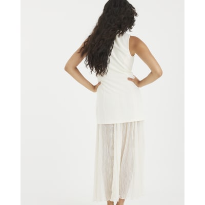 Cream Plisse Sleeveless Waistcoat Maxi Dress