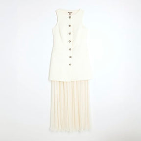 Cream Plisse Sleeveless Waistcoat Maxi Dress