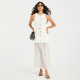 Cream Plisse Sleeveless Waistcoat Maxi Dress