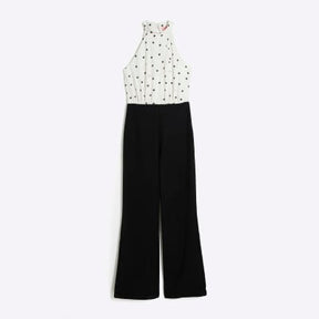 Cream Polka Dot Halter Neck Jumpsuit
