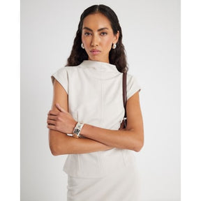 Cream Premium High neck short sleeve Top