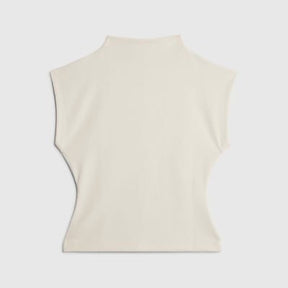 Cream Premium High neck short sleeve Top