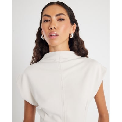 Cream Premium High neck short sleeve Top