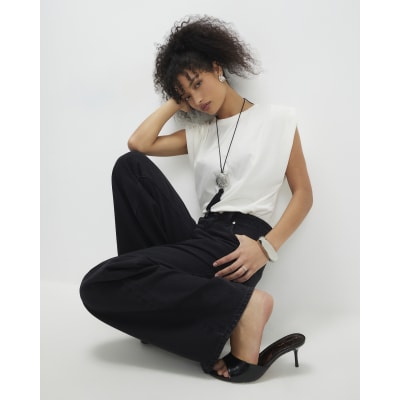 Cream Premium Ruched Shoulder T-shirt