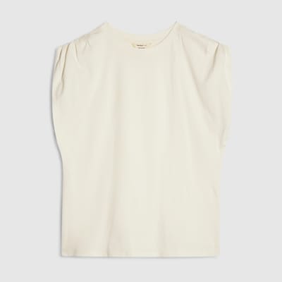 Cream Premium Ruched Shoulder T-shirt