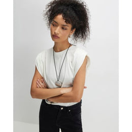 Cream Premium Ruched Shoulder T-shirt