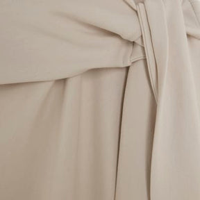 Cream Premium Short Sleeve Knot Midi Dress