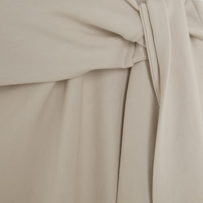 Cream Premium Short Sleeve Knot Midi Dress