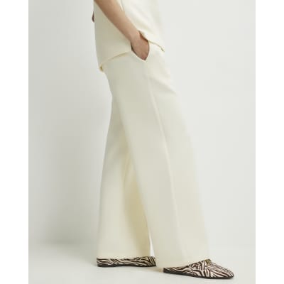Cream Premium Twill Wide Leg Joggers