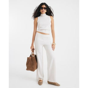 Cream Ribbed Roll Neck Sleeveless Top