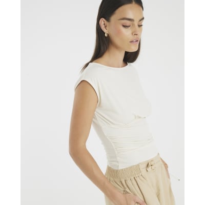 Cream Ruched T-Shirt