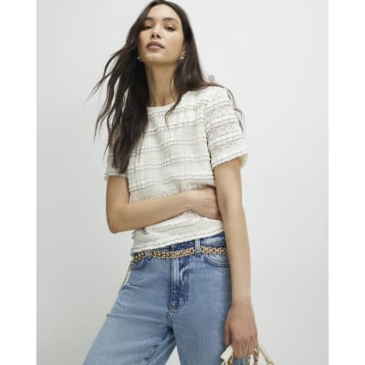 Cream Ruffle Textured Top