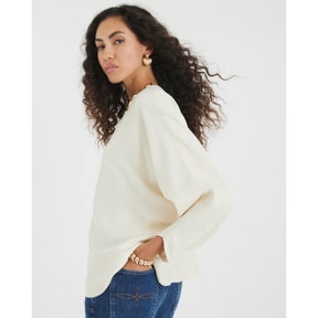 Cream Satin Long Batwing Sleeve Top