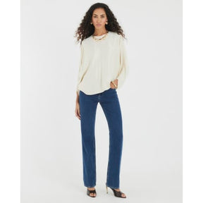 Cream Satin Long Batwing Sleeve Top