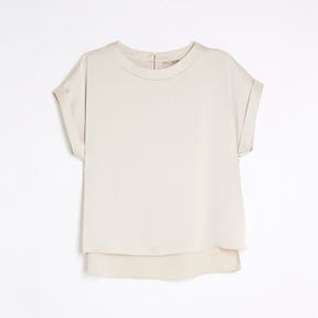 Cream Satin Turn Back Cuff T-shirt
