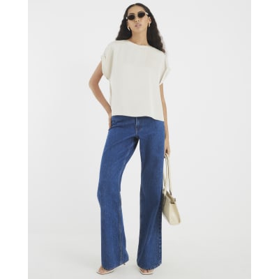 Cream Satin Turn Back Cuff T-shirt