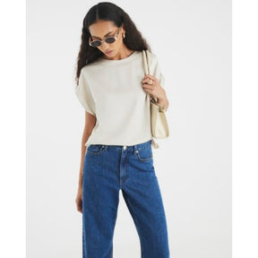 Cream Satin Turn Back Cuff T-shirt