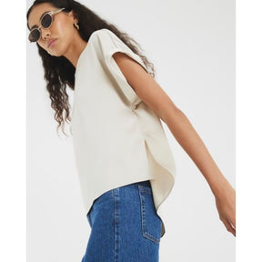 Cream Satin Turn Back Cuff T-shirt