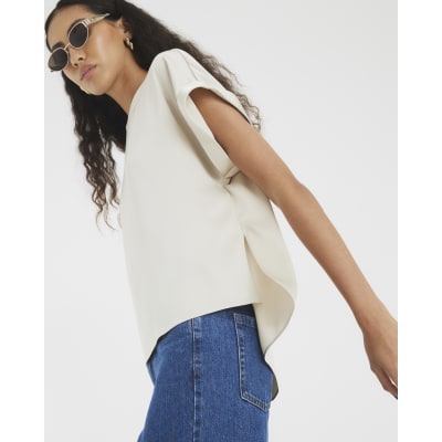 Cream Satin Turn Back Cuff T-shirt