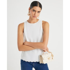 Cream Scallop Trim Tank Top