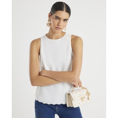 Cream Scallop Trim Tank Top