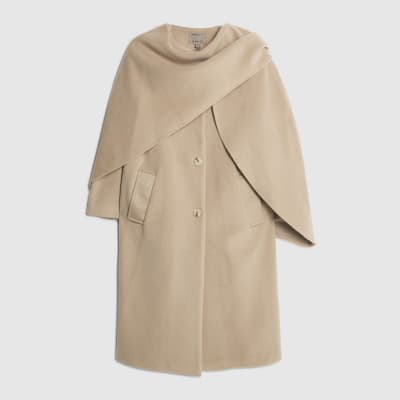 Cream Scarf Cape Coat