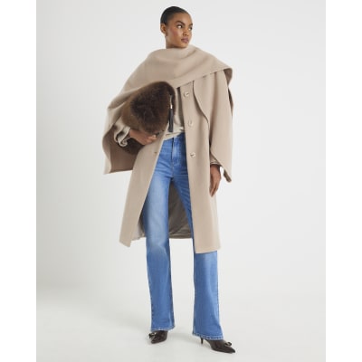 Cream Scarf Cape Coat