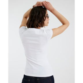 Cream Scoop Neck Cap Sleeve T-shirt