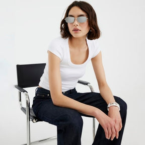 Cream Scoop Neck Cap Sleeve T-shirt