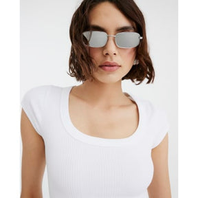 Cream Scoop Neck Cap Sleeve T-shirt
