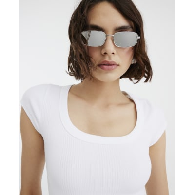 Cream Scoop Neck Cap Sleeve T-shirt