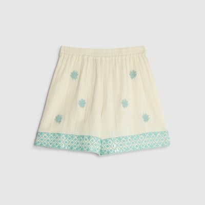 Cream Sequin Embellished Shorts