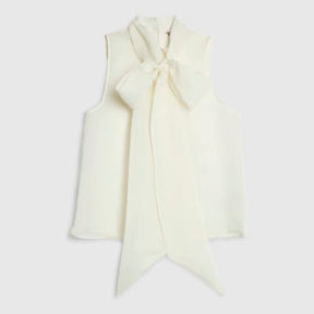 Cream Sheer Pussybow Neck Tie Blouse