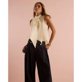 Cream Sheer Pussybow Neck Tie Blouse