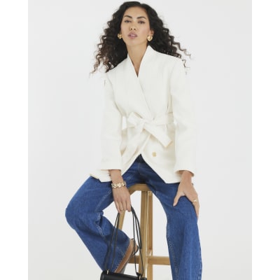 Cream Short Belted Wrap Coat