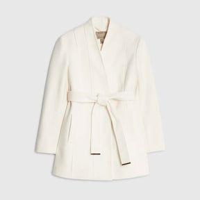 Cream Short Belted Wrap Coat