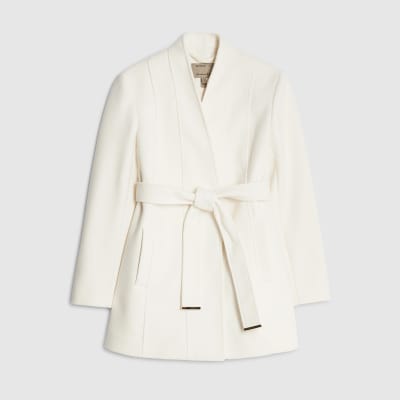 Cream Short Belted Wrap Coat