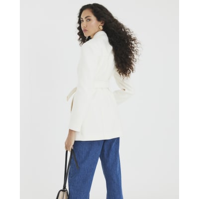 Cream Short Belted Wrap Coat