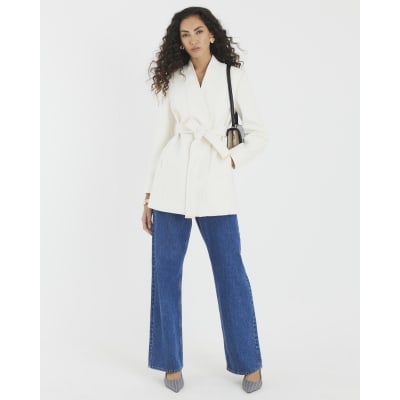 Cream Short Belted Wrap Coat