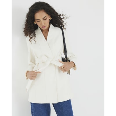 Cream Short Belted Wrap Coat